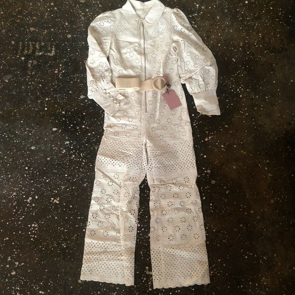 RAISSA Belted Jumpsuit Butter Beige Eyelet Belted Boho Revolve Zipper S NWT $473 - Picture 4 of 6